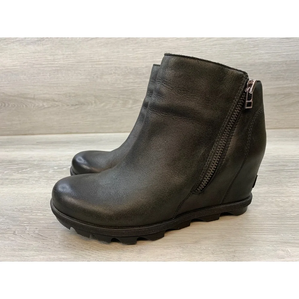 Sorel Joan of Arctic Wedge II Women's Zip Black Leather Ankle Boots 9 Shoes